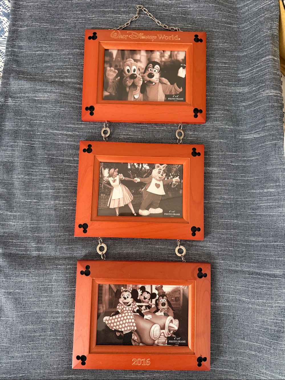 Disney Wooden Triple Hanging Photo Frame with Mickey Silhouettes Engraved 2016